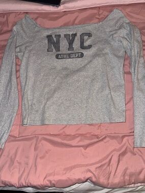 Hollister Gray Off-Shoulder NYC Athl Dept Long-Sleeve Tee